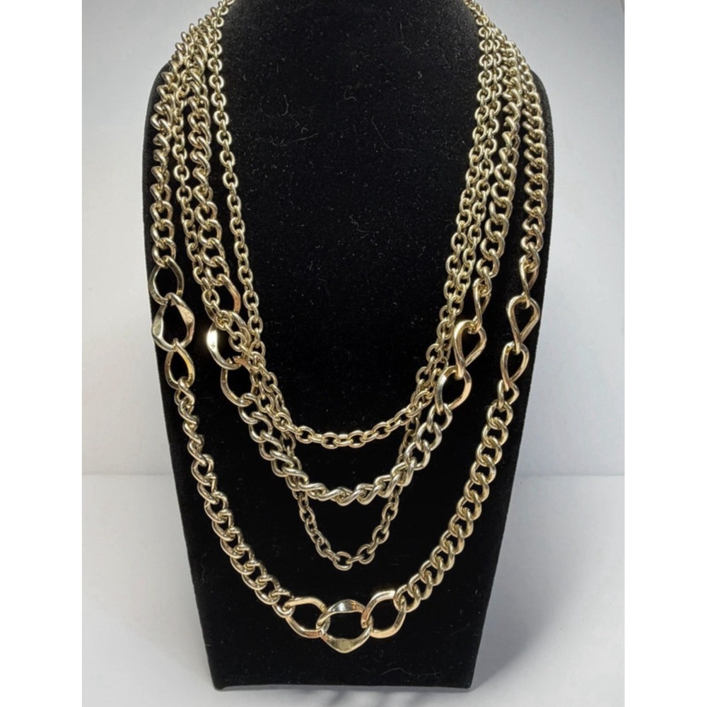 RJ Graziano Necklace Statement Runway Gold Tone Four Strand Chain 20-22"